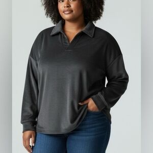 Mondetta Corduroy Fleece Collared Pullover Sweatshirt